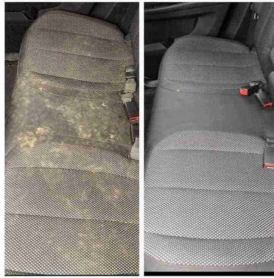 Rear seat before and after vomit cleaning